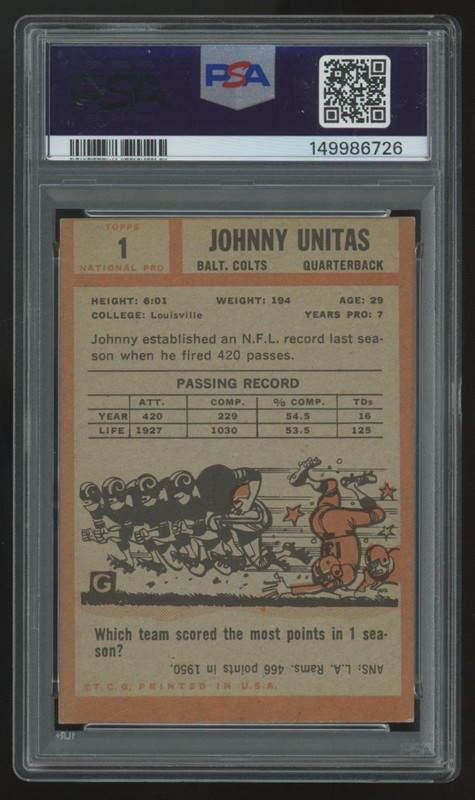 1962 Topps Johnny Unitas #1 PSA 4 view 2