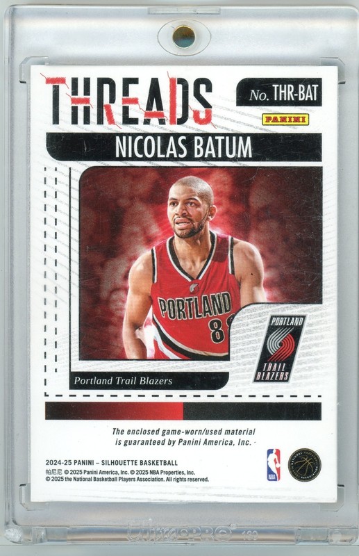 NICOLAS NIC BATUM 2024 PANINI SILHOUETTES THREADS LOGOMAN GAME USED /5 BLAZERS view 2