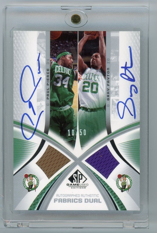 PAUL PIERCE GARY PAYTON 2005 SP GAME USED DUAL PATCH AUTO /50 ON CARD