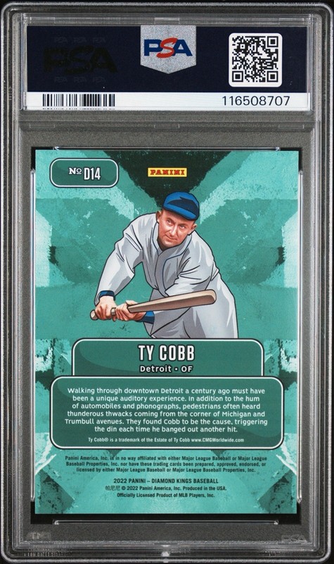 TY COBB 2022 DIAMOND KINGS DOWNTOWN SSP Case Hit HOF Detroit Tigers #D14 PSA 8 view 2