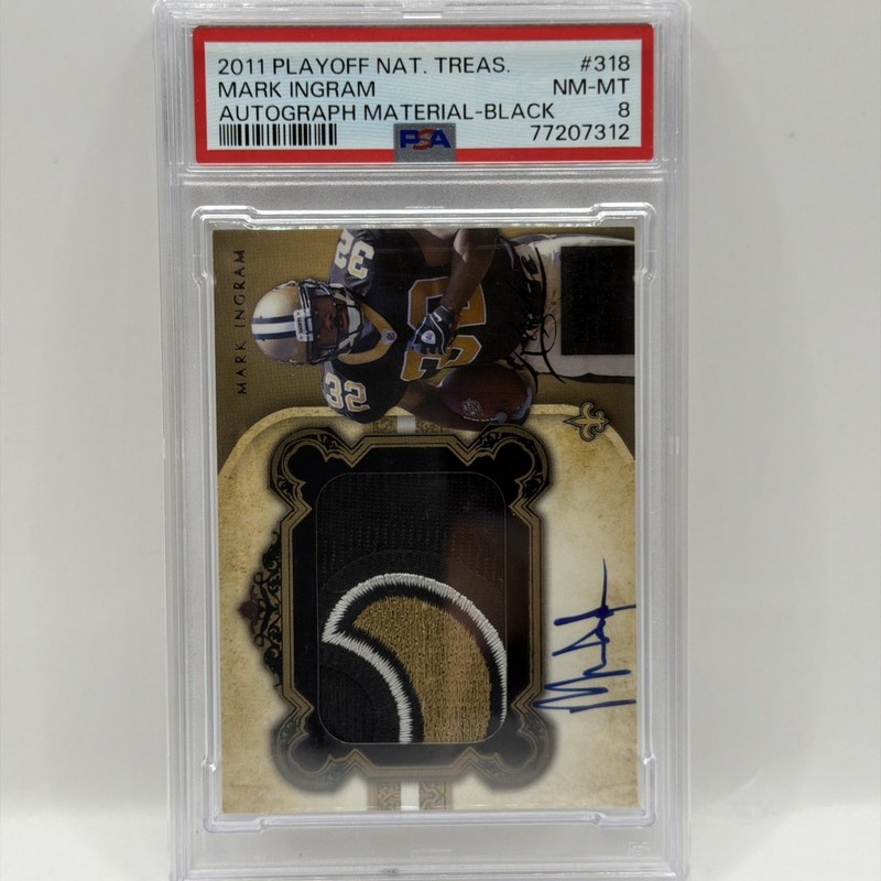 2011 Playoff National Treasures Rookie 22/25 Mark Ingram PSA 8 Patch Auto