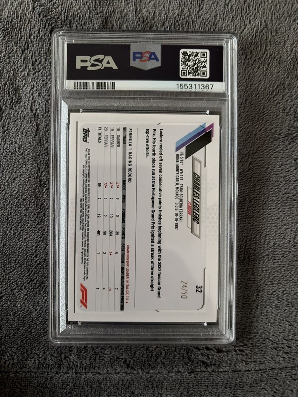 2021 Topps Chrome F1  Charles Leclerc #32 Gold Checker Flag Ref /50 PSA 10 view 2