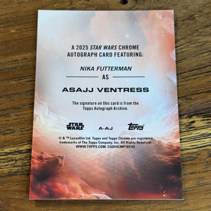 Nika Futterman Asajj Ventress 2025 Topps Chrome Star Wars REFRACTOR AUTO #A-AJ view 2