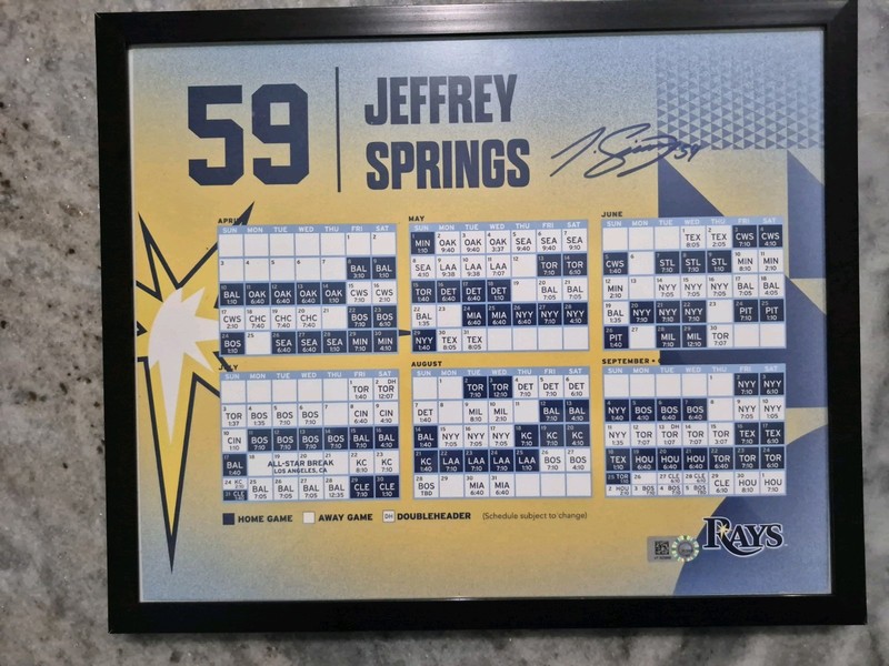 JEFFREY SPRINGS GAME USED OPENING DAY MLB LOCKER PLATE SEASON SCHEDULE TAG  AUTO