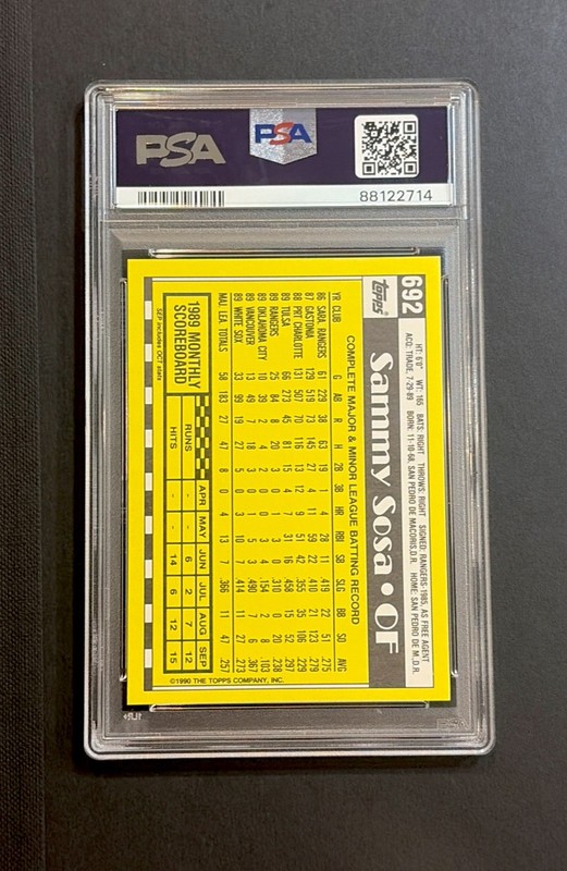 1990 Topps Tiffany Sammy Sosa Rookie RC #692 White Sox PSA 10 GEM MINT view 2