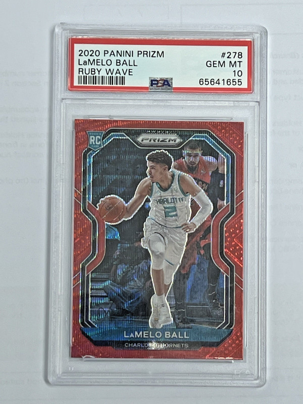 2020 Panini Prizm - LaMelo Ball - #278 Ruby Wave Rookie - Hornets - PSA 10 view 2