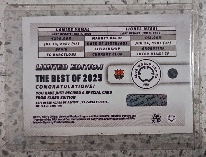2025 FIFA CLUB WORLD CUP FE Card - LIONEL MESSI - LAMINE YAMAL Printed Auto 🔘 view 2
