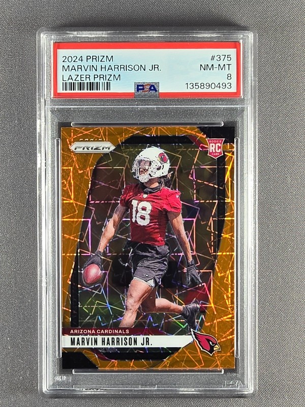2024 Panini Prizm #375 Marvin Harrison Jr Orange Lazer Rookie Card RC PSA 8