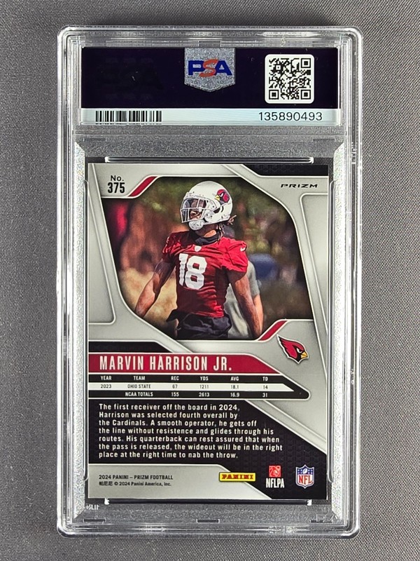 2024 Panini Prizm #375 Marvin Harrison Jr Orange Lazer Rookie Card RC PSA 8 view 2