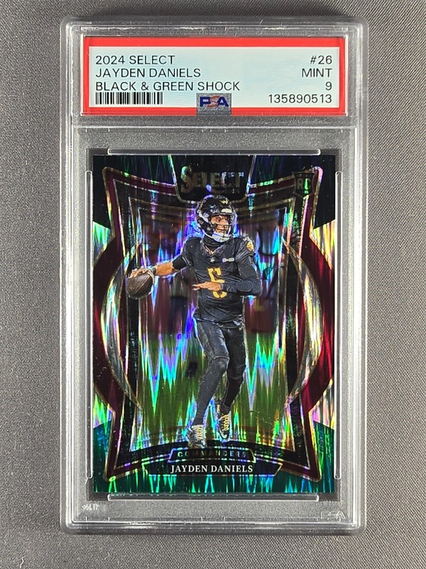 2024 Panini Select #26 Jayden Daniels Black & Green Shock Prizm RC PSA 9
