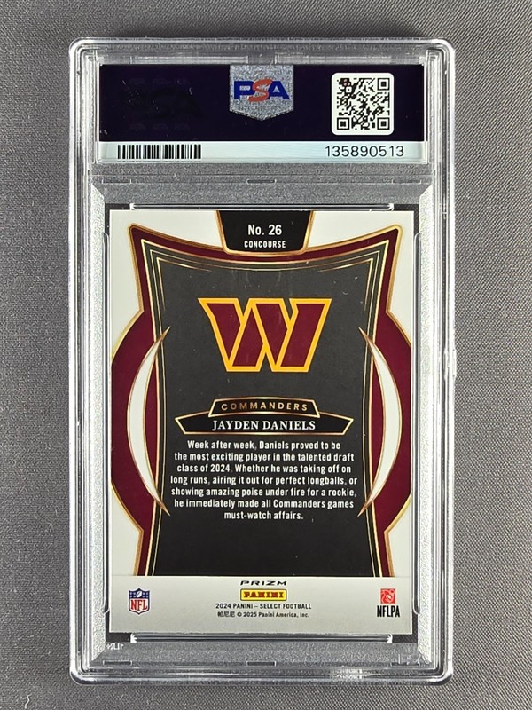 2024 Panini Select #26 Jayden Daniels Black & Green Shock Prizm RC PSA 9 view 2