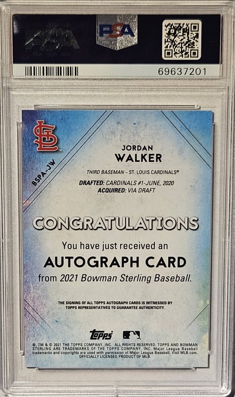 2021 Bowman Sterling Jordan Walker #BSPA-JW Prospect Auto PSA 10 Cardinals 🔥 view 2