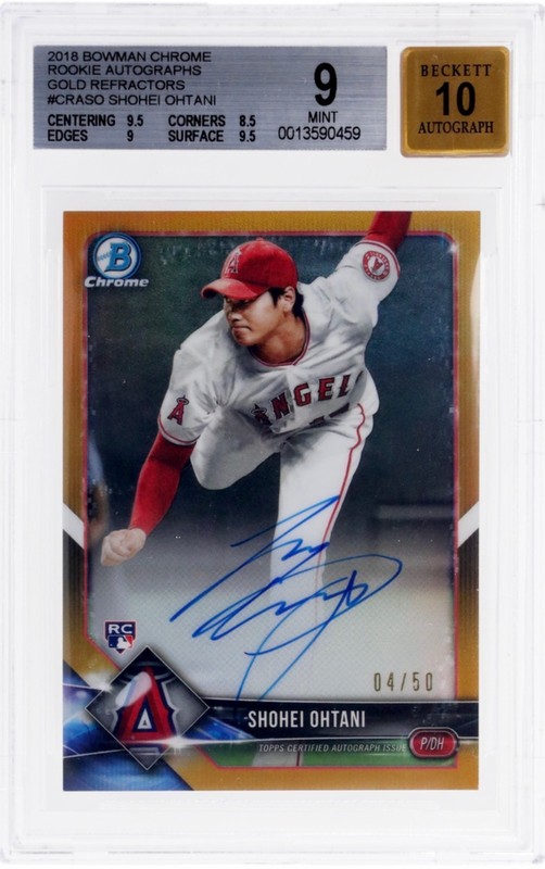 Shohei Ohtani 2018 Bowman Chrome Gold Rookie Refractor Auto /50 BGS 9 Auto 10