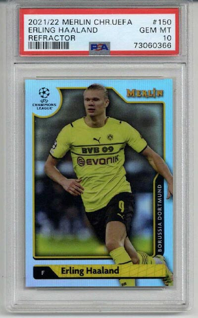 2021/22 TOPPS MERLIN CHROME UEFA REFRACTOR #150 ERLING HAALAND PSA 10 LOW POP