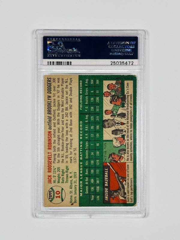 1954 TOPPS JACKIE ROBINSON #10 PSA 3 view 2