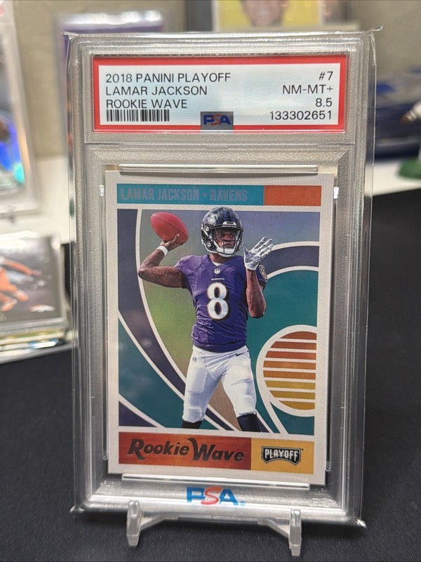 2018 Panini Playoff PSA 8.5 Lamar Jackson Rookie Wave MINT RC