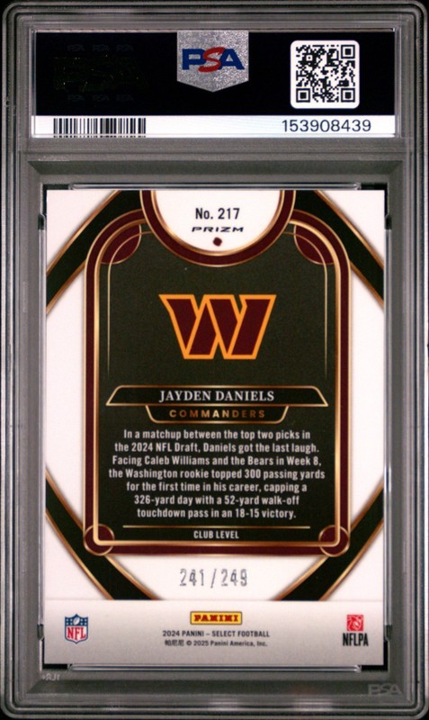 2024 PANINI SELECT #217 JAYDEN DANIELS RED SHOCK RC PSA 10 /249 view 2