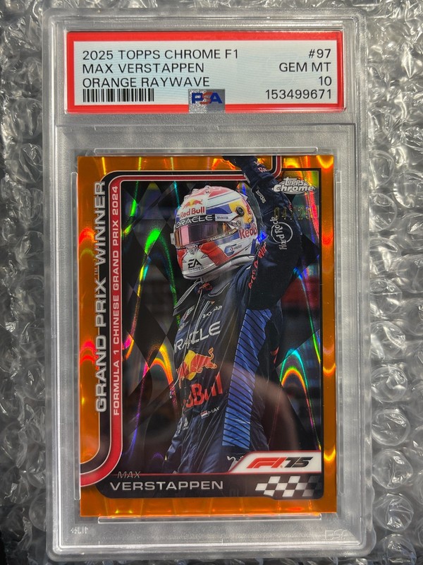 2025 Topps Chrome F1 #97 Max Verstappen (Orange Raywave, /25, PSA GEM MT 10)