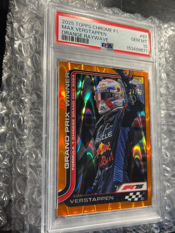 2025 Topps Chrome F1 #97 Max Verstappen (Orange Raywave, /25, PSA GEM MT 10) view 2