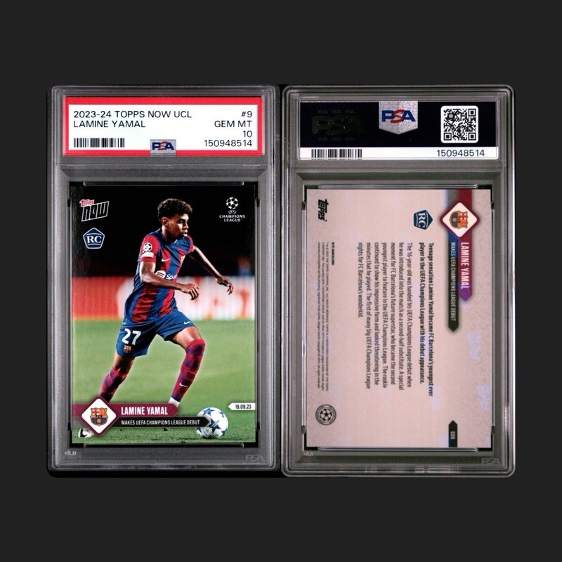PSA 10 GEM MNT LAMINE YAMAL 2023 TOPPS NOW UCL #9 UCL DEBUT ROOKIE /FC BARCELONA