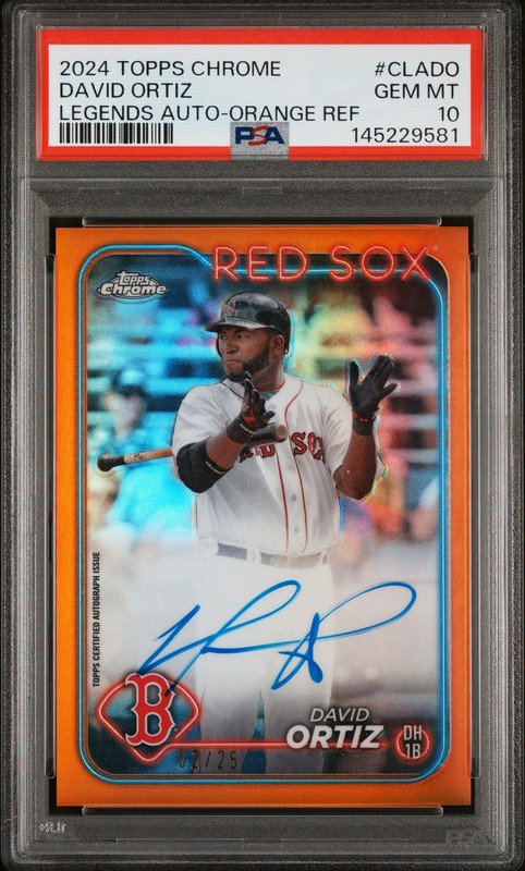 PSA 10 2024 TOPPS CHROME DAVID ORTIZ AUTO ORANGE REFRACTOR /25 #CLADO