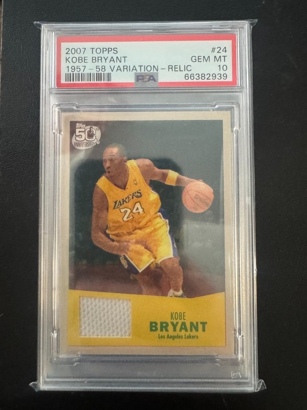 2007 Topps Kobe Bryant 1957-58 Variation Game-Worn Patch #24 PSA 10 Pop 11 Mamba