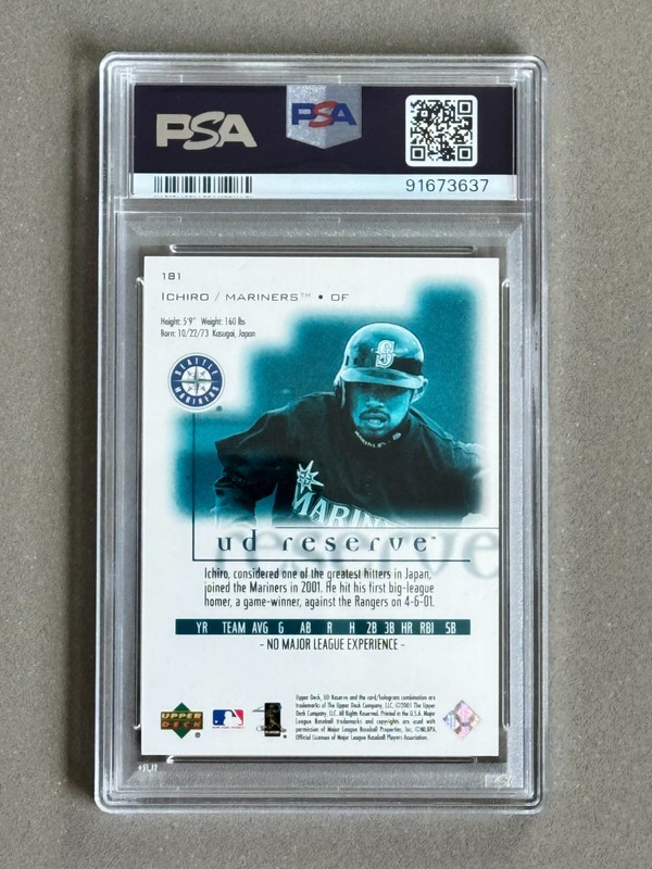 Ichiro Suzuki (RC) /2500 -- 2001 Upper Deck Reserve #181 (PSA 8) -- HOF, Mariner view 2