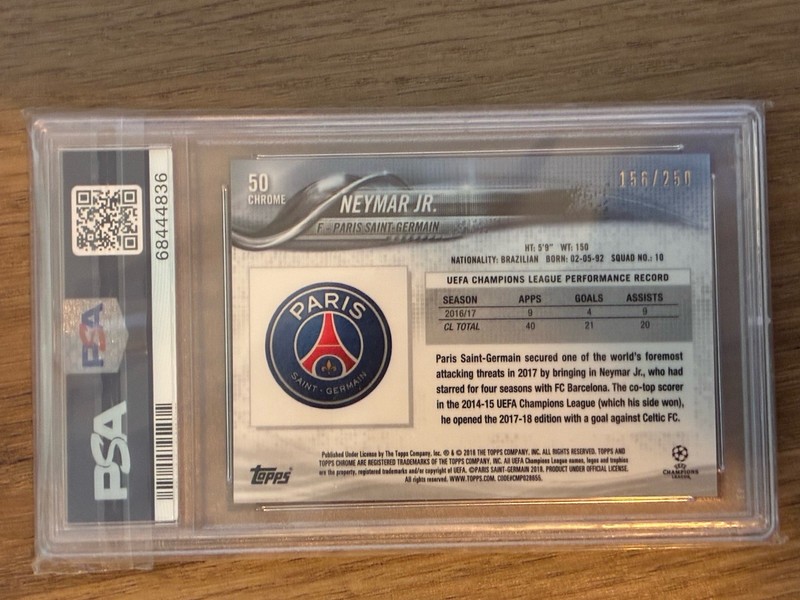 2017 Topps Chrome UEFA Neymar Jr Purple /250 PSA 9 view 2
