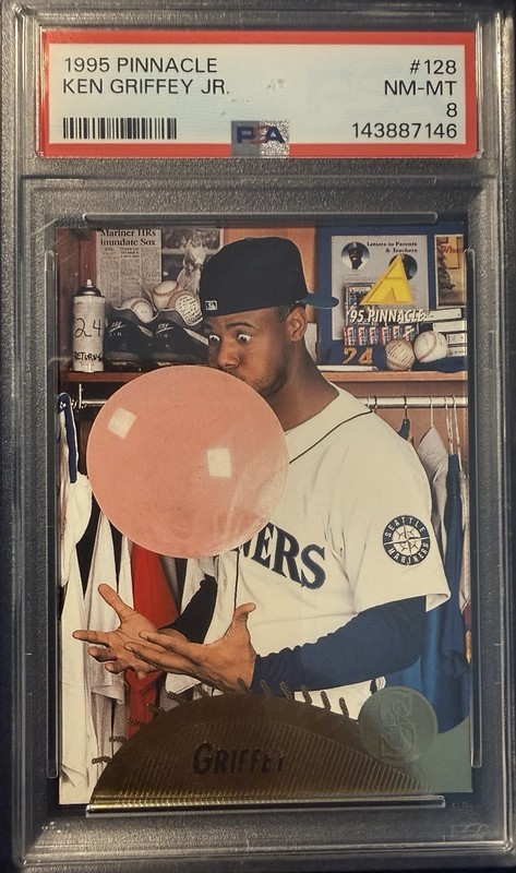 1995 Pinnacle Ken Griffey Jr. PSA 8 Bubble Gum Card #128