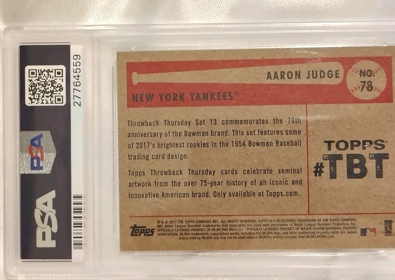 Aaron Judge 2017 Topps TBT #78 PSA 10 GEM MINT Rookie Card view 2
