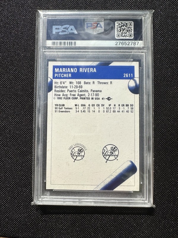 1992 Fleer Procards Mariano Rivera Rookie RC #2611 PSA 9 Mint HOF Yankees view 2