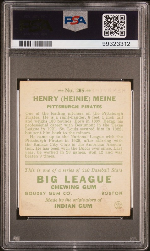 1933 Goudey #205 Heinie Meine PSA 3.5 view 2