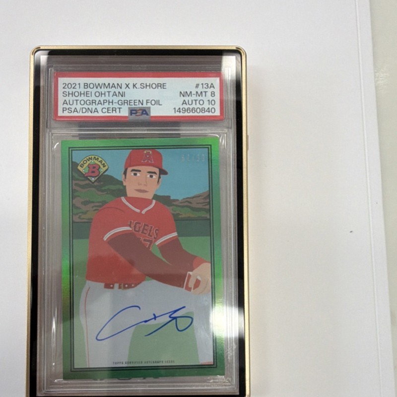 Topps 2021 1989 Bowman X Keith Shore Shohei Ohtani Auto Green Foil #13-A /89