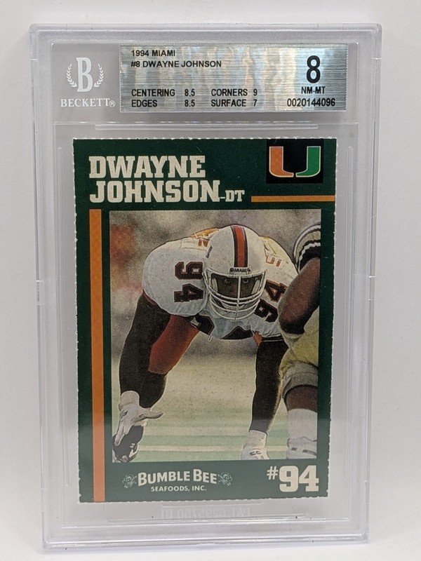Dwayne Johnson The Rock 1994 Bumble Bee Miami Hurricanes Rookie Card RC BGS 8.0