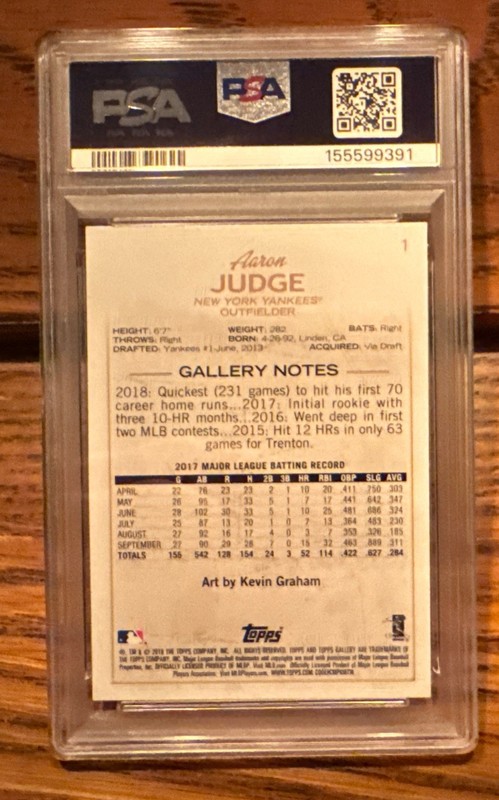 2018 Topps Gallery #1 Aaron Judge PSA 10 view 2