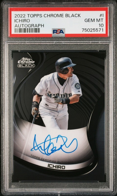 2022 TOPPS CHROME BLACK ICHIRO #1 ON CARD AUTO MARINERS PSA 10 LOW POP