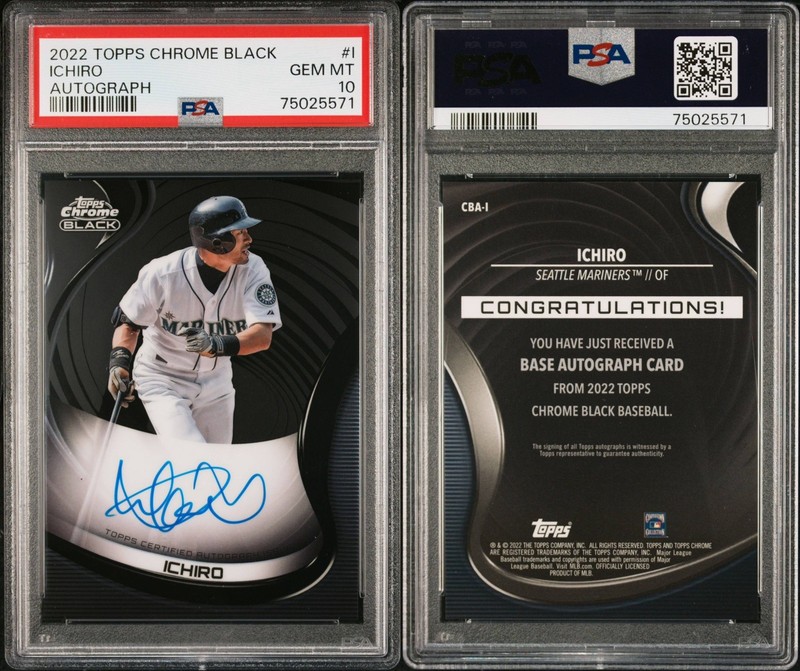 2022 TOPPS CHROME BLACK ICHIRO #1 ON CARD AUTO MARINERS PSA 10 LOW POP view 2