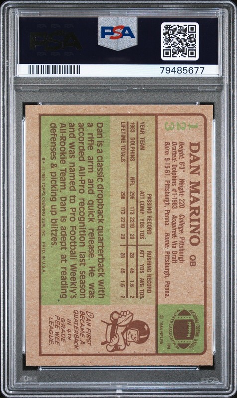 1984 TOPPS DAN MARINO #123 ROOKIE CARD PSA 8 NM-MT MIAMI DOLPHINS view 2