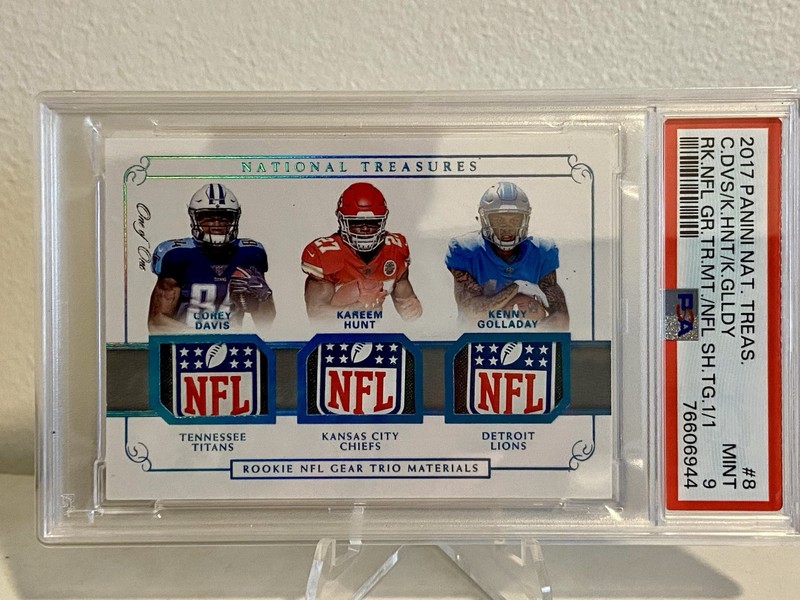 2017 National Treasures TRIPLE ROOKIE NFL SHIELD🔥 Golladay Hunt Davis 1/1 PSA 9