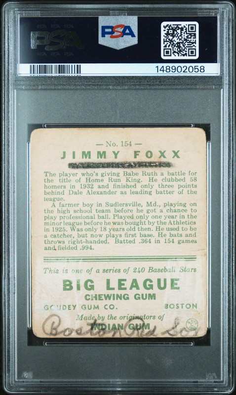 1933 Goudey Jimmy Foxx #154 PSA 1 MK view 2