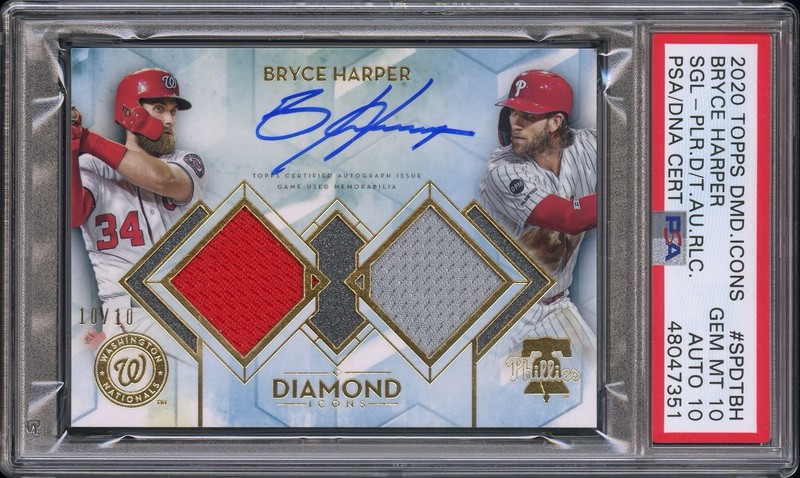 2020 TOPPS DIAMOND ICONS BRYCE HARPER #SPDTBH AUTO RELIC- PHILLIES/NATS #10/10