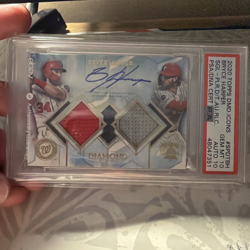 2020 TOPPS DIAMOND ICONS BRYCE HARPER #SPDTBH AUTO RELIC- PHILLIES/NATS #10/10 view 2