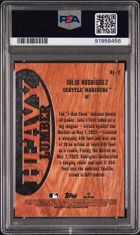 JULIO RODRIGUEZ 2024 TOPPS HEAVY LUMBER PSA 9 MARINERS view 2