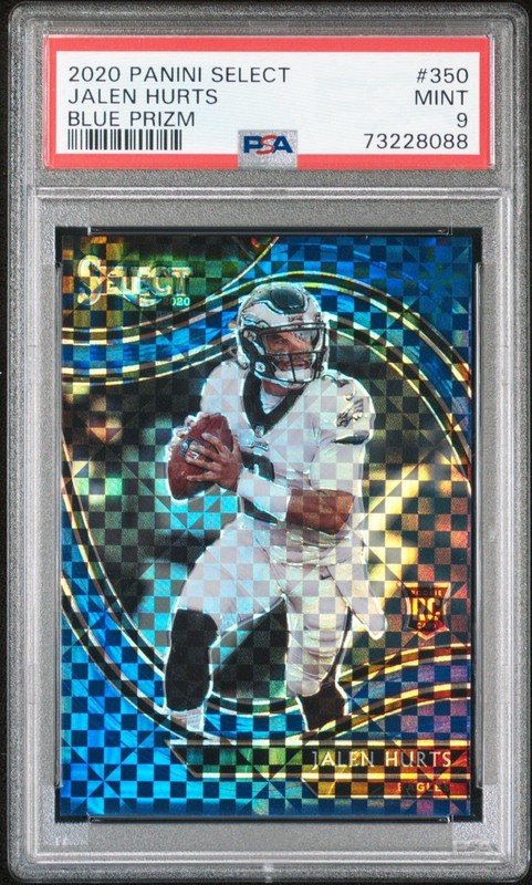 2020 PANINI SELECT #350 JALEN HURTS (RC) BLUE PRIZM 07/49 PSA 9