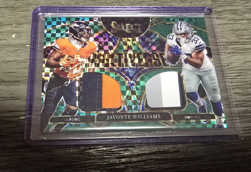 2025 Panini Select - Javonte Williams #MVJ-JWS Multiverse Blue Prizm Dual Patch