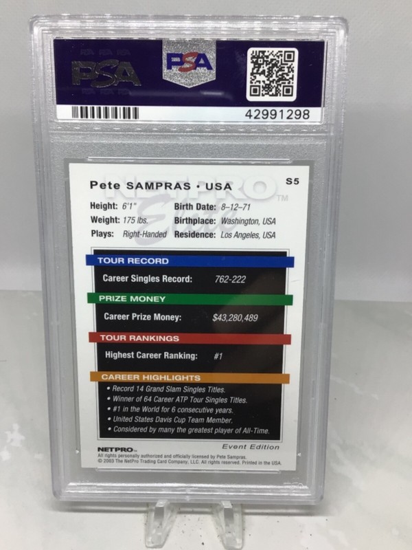 2003 Netpro Elite Event Edition #S5 Pete Sampras PSA 9 (Top Pop) view 2