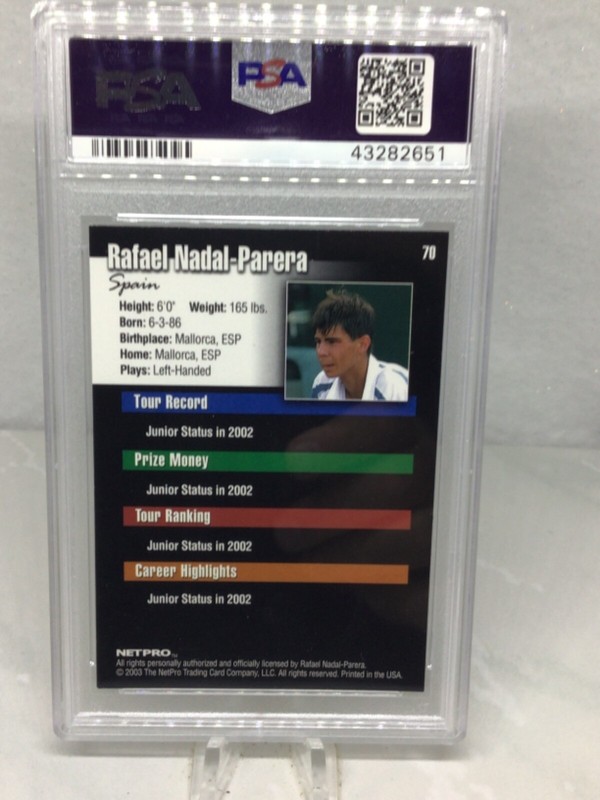 2003 Netpro #70 Rafael Nadal Rookie, RC PSA 8 view 2