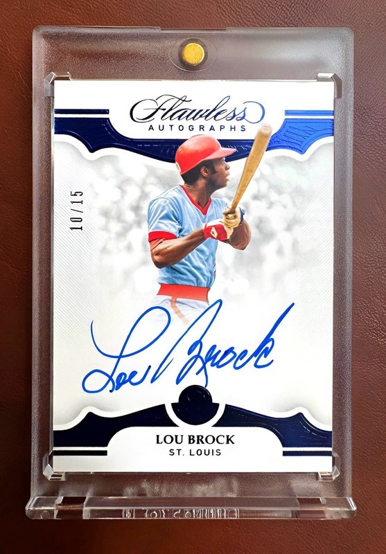 RARE 2019-2020 PANINI FLAWLESS LOU BROCK AUTOGRAPH ONCARD AUTO SAPPHIRE HOLO /15