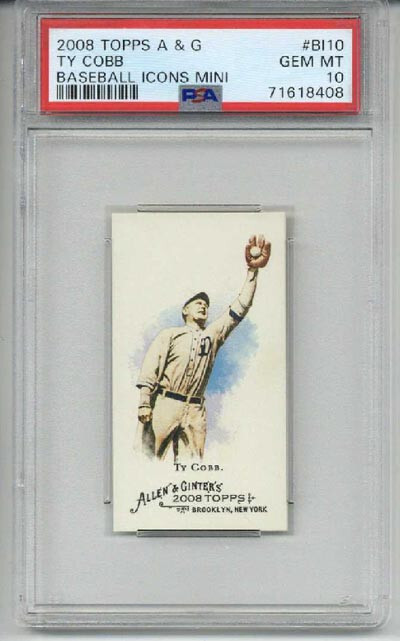 2008 TOPPS ALLEN & GINTER BASEBALL ICONS MINI #BI10 TY COBB TIGERS PSA 10 RARE