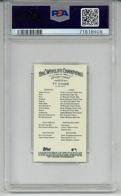 2008 TOPPS ALLEN & GINTER BASEBALL ICONS MINI #BI10 TY COBB TIGERS PSA 10 RARE view 2